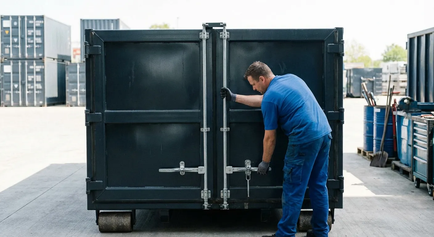 Dumpster walk-in loading door open showing easy access in Laredo, TX